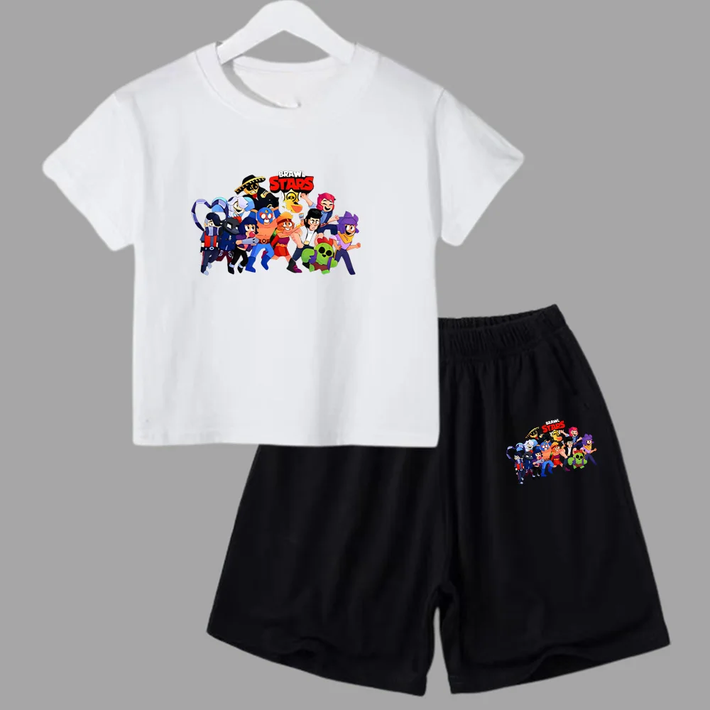 thumbnail image 1 of Conjunto de 2 piezas de camiseta y pantalones cortos de algodón para adolescentes y niños, juego de lucha, ropa deportiva de manga corta de verano para niño y niña, 1 of 5