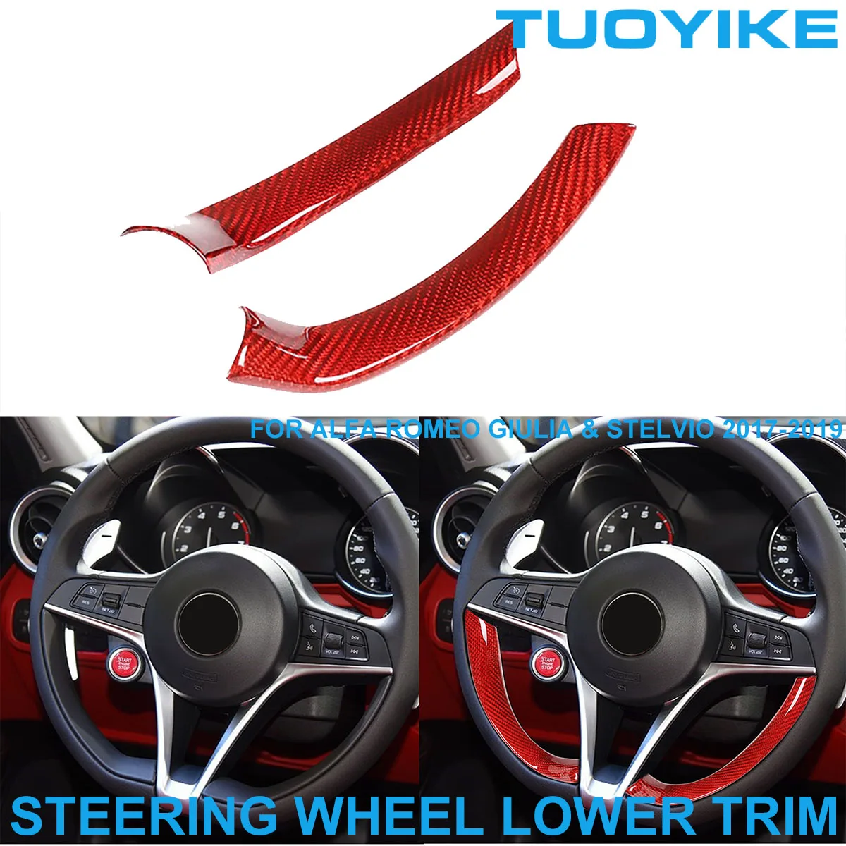 

Автомобильный Стайлинг LHD RHD, рулевое колесо из настоящего Красного углеродного волокна, нижняя панель, отделка, наклейка для Alfa Romeo Giulia Stelvio 2017-2019