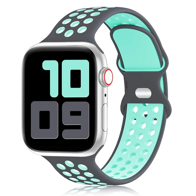 Silicone Strap For Apple Watch Band 44mm 40mm 42mm 38mm 44 mm watchband Breathable bracelet Apple watch 6 Strap iWatch 7 5 4 se 7Teal Green