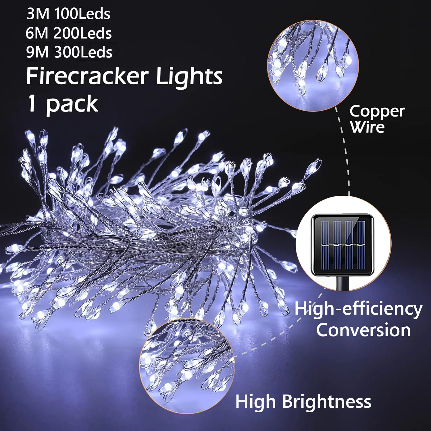 Solar LED Firecracker Fairy Lights - 8 Mode Copper Wire String Lights for Outdoor Wedding, Camping, and Christmas Decoration