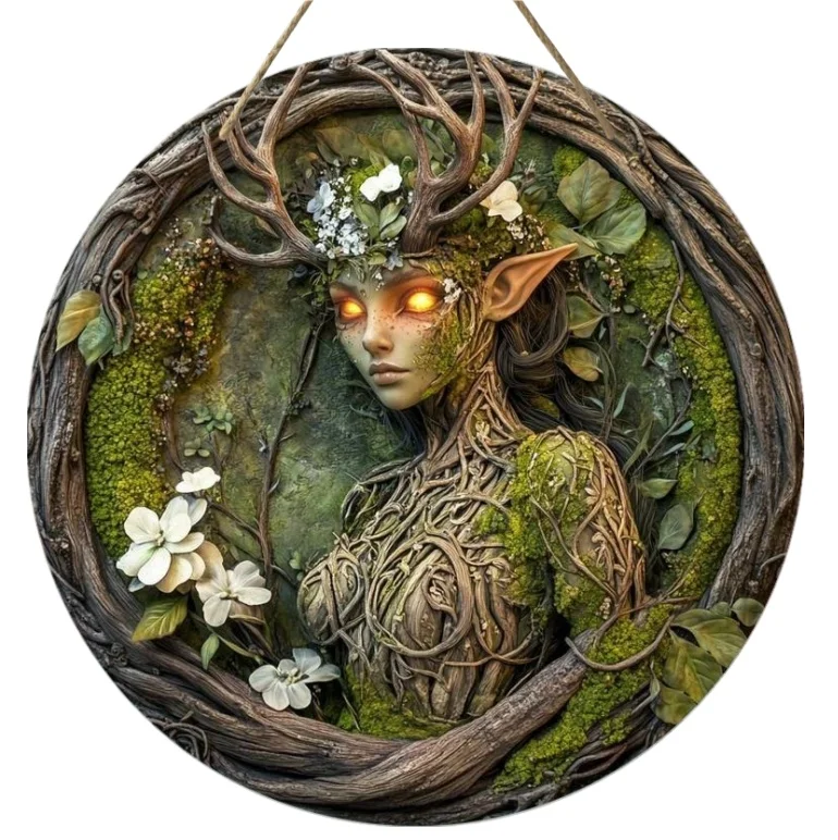 Forest Spirit Metal Sign Green Nature Wall Art Fantasy Decor 8in 12in