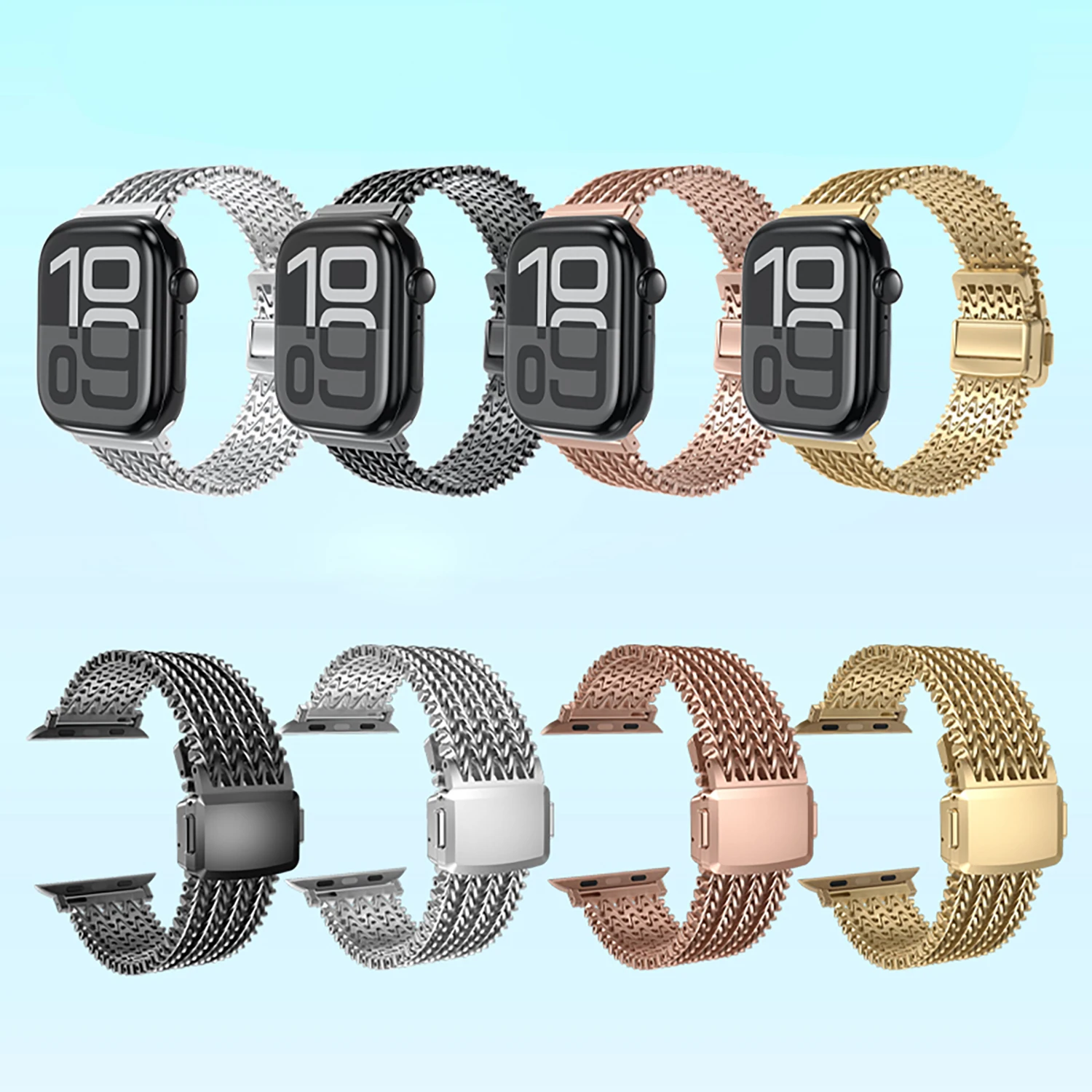 Vielseitiges Mesh-Edelstahl-Magnetarmband für Apple Watch Ultra1/2 10/9/8/7/6 und 3, für iwatch-Serie 49/46/45/44/42/41/40 mm – Detail 6