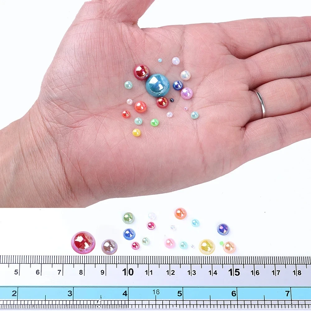 Zufällige Mischung 3–8 mm AB-Farbe, halbrunde ABS-Perlen, Imitationsperle, flache Rückseite, Perlen für DIY-Nageldekoration, Schmuckherstellung – Detail 3