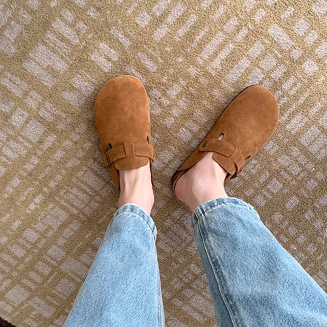 New Retro Fashion Women's Shoes Solid Color Soft Soled Slingback Shoes Round Toe Thick-Soled Suede Clogs Sandals Outdoor Beach 4