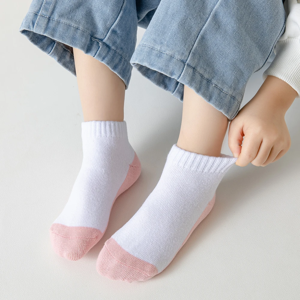 5 Pairs Spring Children Socks 100% Cotton Kids Fashion Black White Pink Student Baby Girl Boy Sports Short Socks For 1-12 Years 4