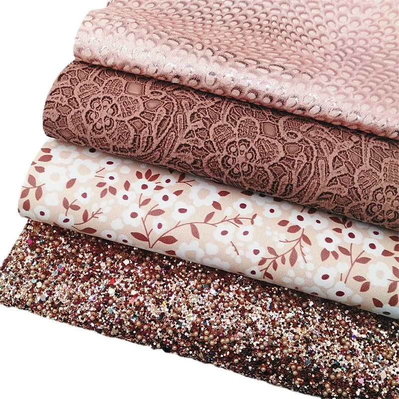 Rose Gold Chunky Glitter Leather Fabric Sheets Glitter Mirror Leather Flowers Litchi Faux Bows DIY 21x29CM Q1058 leather fabric glitter fabric