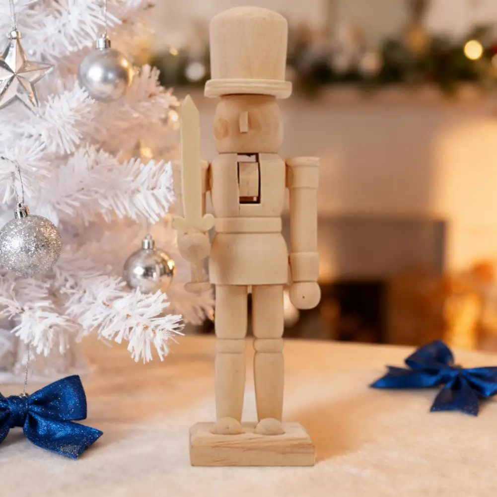 18CM Christmas Wooden Unfinished Nutcracker Figurine DIY Blank Unpainted Soldier Figure Festival Holiday Party Ornament Decor