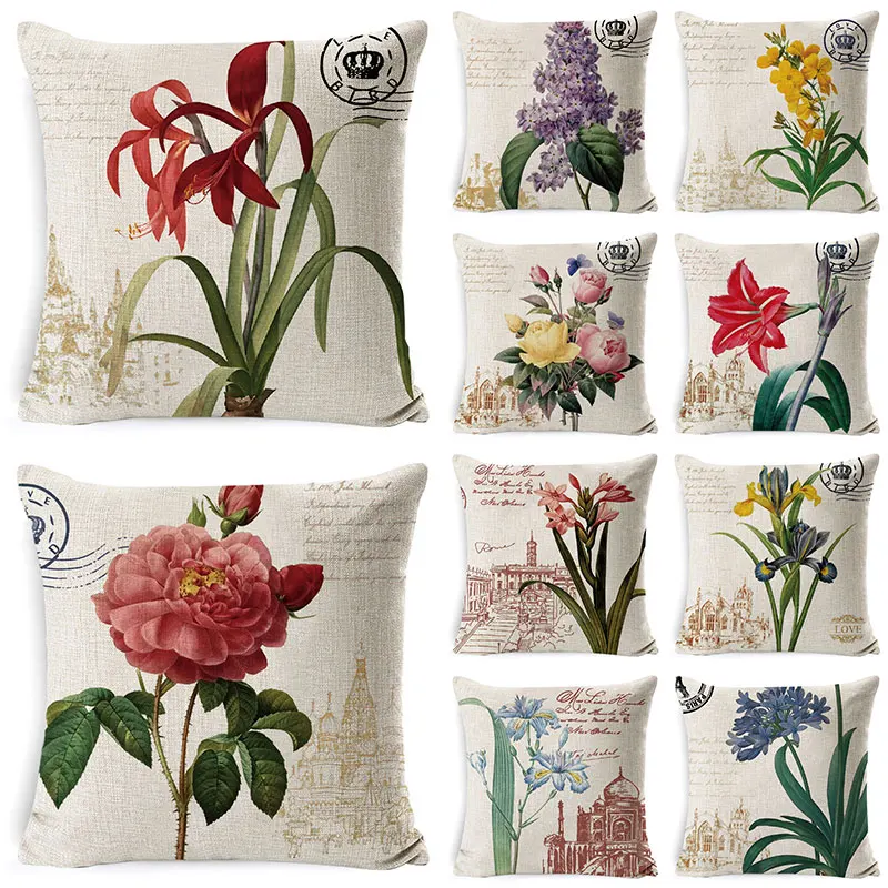 Flower Pillowcases Printed Pillowcases Sofa Cushion Covers European