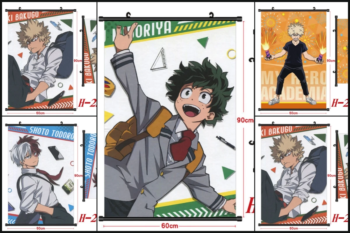 Anime My Hero Academia Scroll Canvas Painting Midoriya  Todoroki Shoto Home Decor Wall Hanging Anime Poster Wall Art Room Decor