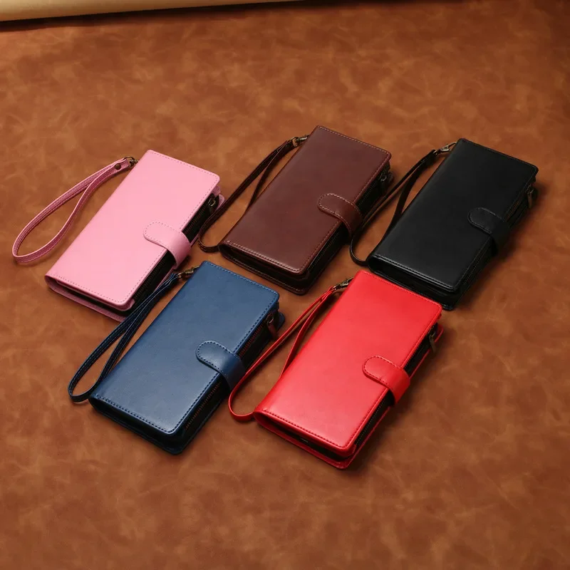 Luxurious Leather Crossbody Wallet with 9-Card Flip Case and Zipper Pocket