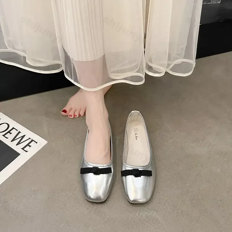 Fashion Bowknot Women Mary Jane Shoes 2024 New Designer Flats Retro Style Ladies Comfort Slip-on Soft Sole Ballerina Shoes 2