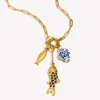 E.B.belle New Design Golden Plated Stainless Steel Waterproof Paper Clip Chain Fish Charm Necklace Women Men Jewelry