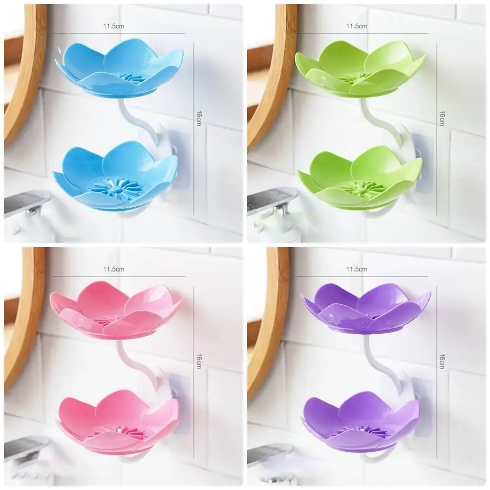 Double Layer Flowers Lotus Shape Draining Soap Dish Soap Box Plate Holder Portable Punch-free Soap Tray Bathroom Accessories 6