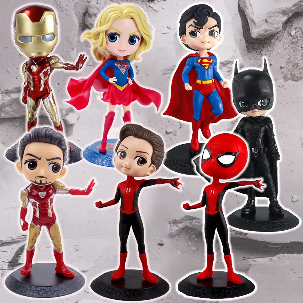 Hot Toys Cartoon Q-Version Big Head Avengers Justice League Model Iron Man Spider Man Batman Superman Figurine Gifts