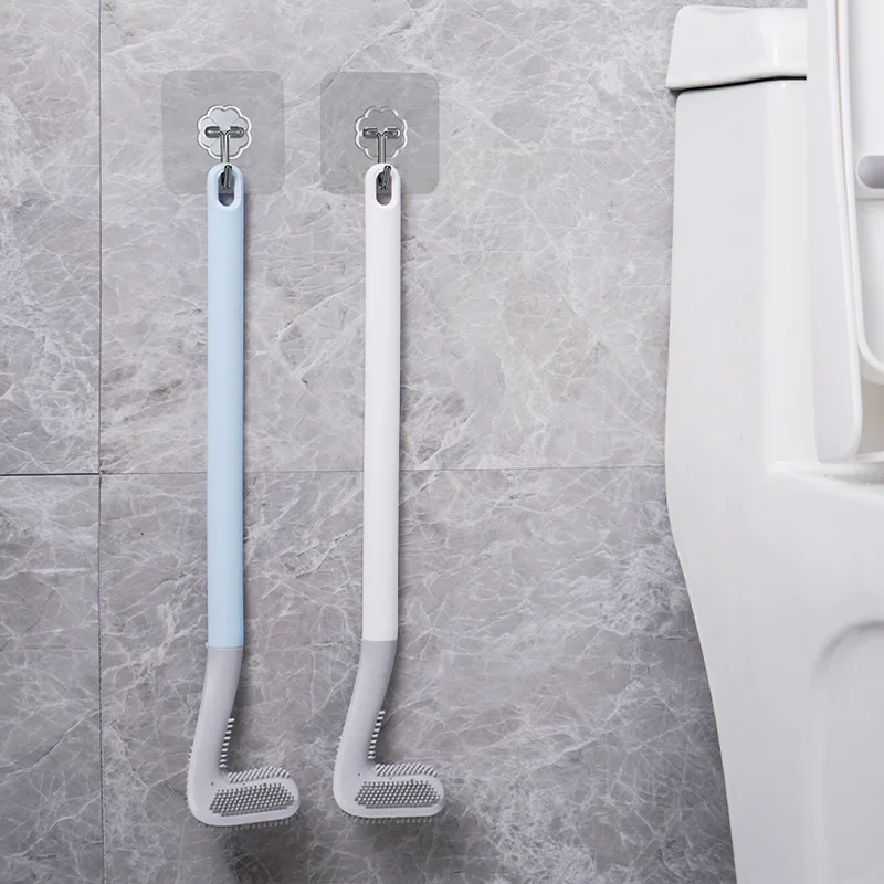 Golf Silicone Toilet Brush With Holder Set Long Handled Toilet Cleaning Brush Black Bathroom Accessories