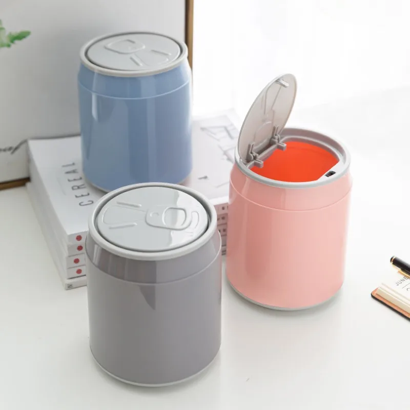 New Creative Can Desktop Trash Can Home Press Type Elastic Lid Mini Bedside With Lid Storage Bin Kitchen Bathroom Garbage Basket