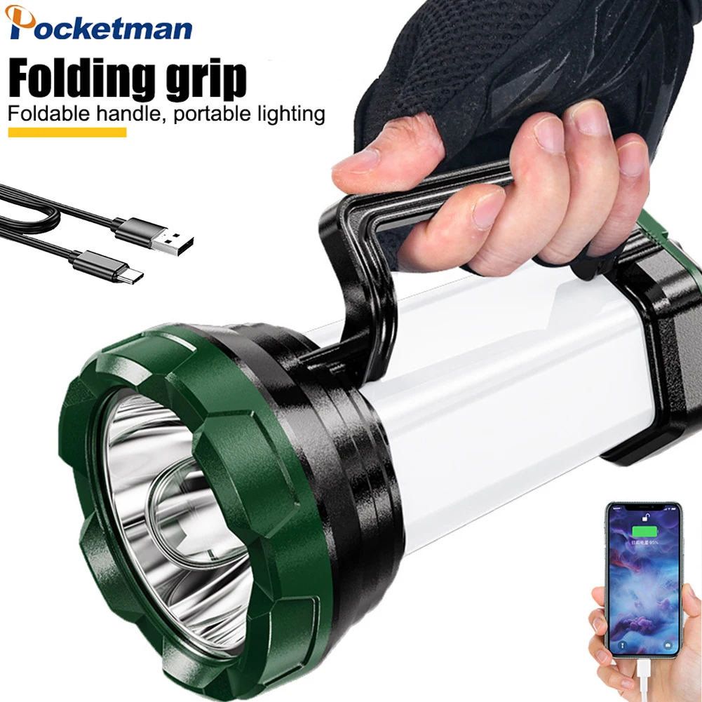 

Powerful LED Flashlight Handheld Searchlight Spotlight Super Bright Rechargeable Camping Light Work Light Waterproof Torch