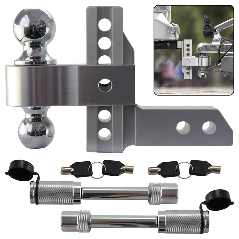 Adjustable Trailer Hitch With 6" Drop - Dual Ball 2" & 2-5/16" For 12,500 Lbs Towing