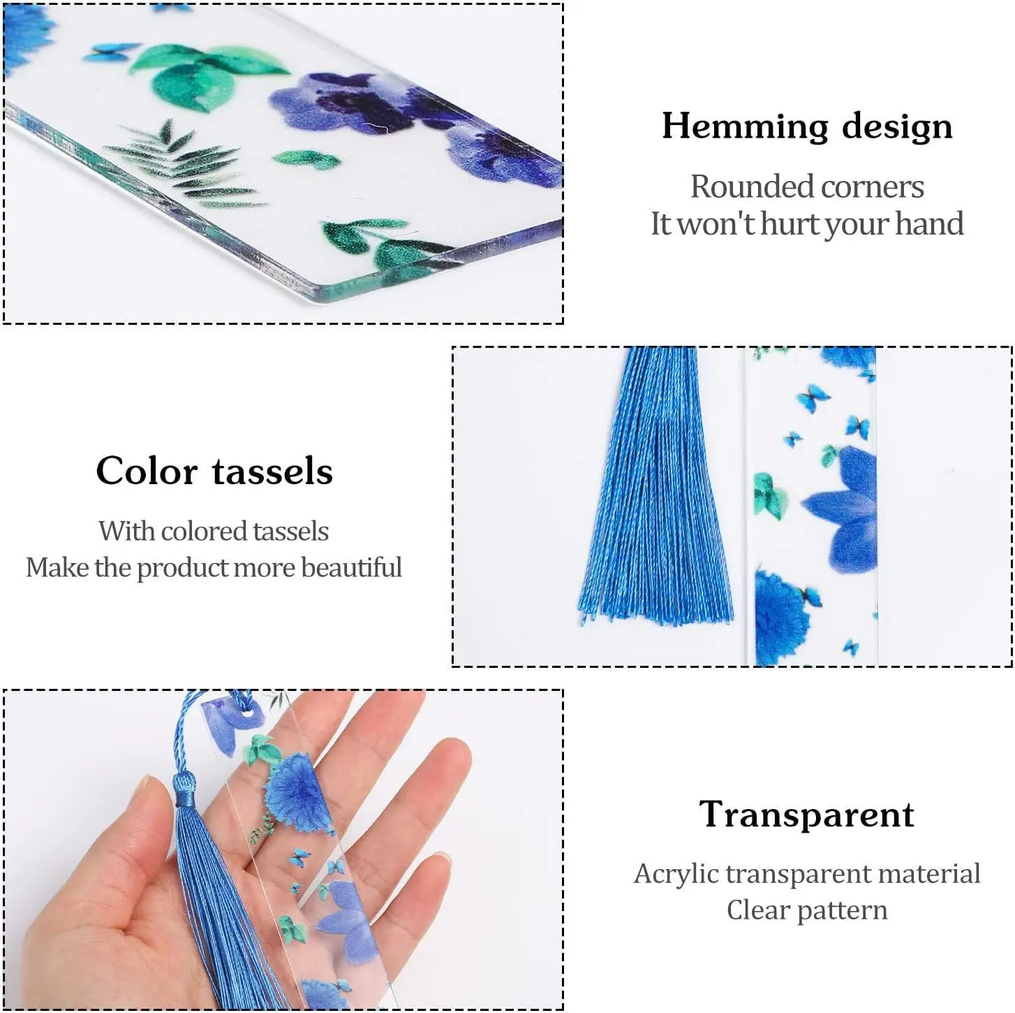 Acrylic Flower Printed Bookmark Flower Book Markers Page Clip for Book Lovers Writers Readers Monking