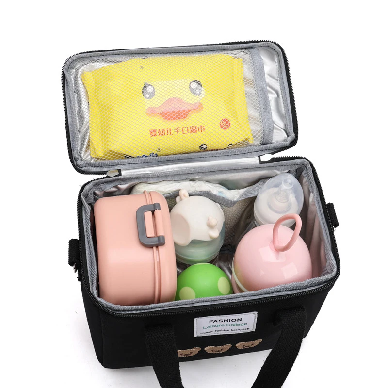 Small Mother Baby Bag Diaper Bags Waterproof Bear Embroidery Thermal Insulation Mommy Bag Food Storage Bags Fashion Bento bag