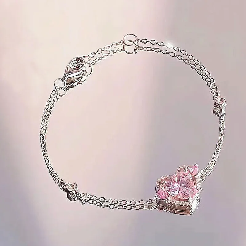 [HARANG]★BTS 着用★ HR 47B_Round Cut Pink Calcite Bracelet One bracelet, Mixed cuts, Heart, Pink, Rose gold-tone plated