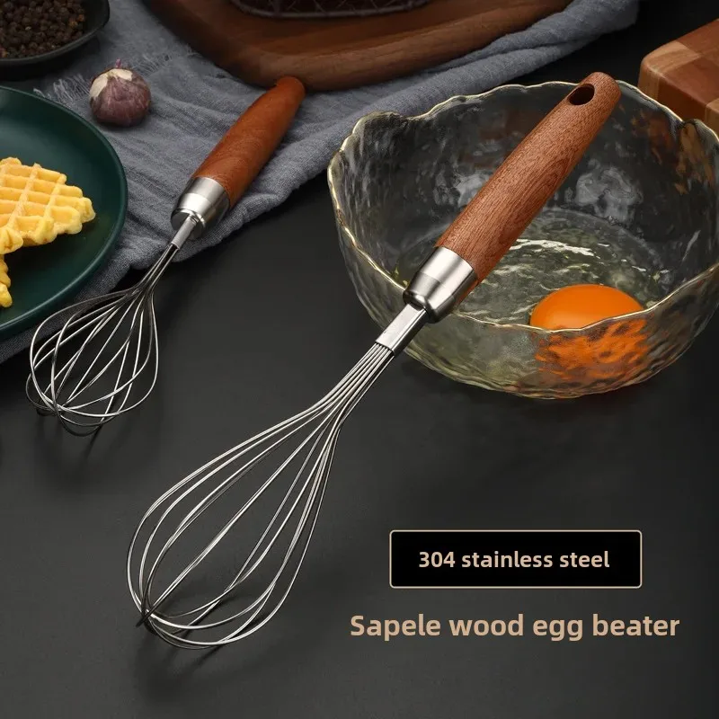 304 Stainless Steel Wooden Handle Egg Beater Home Use Manual Mixer Egg Shaker Baking Tools Other Tools China Mainland Origin
