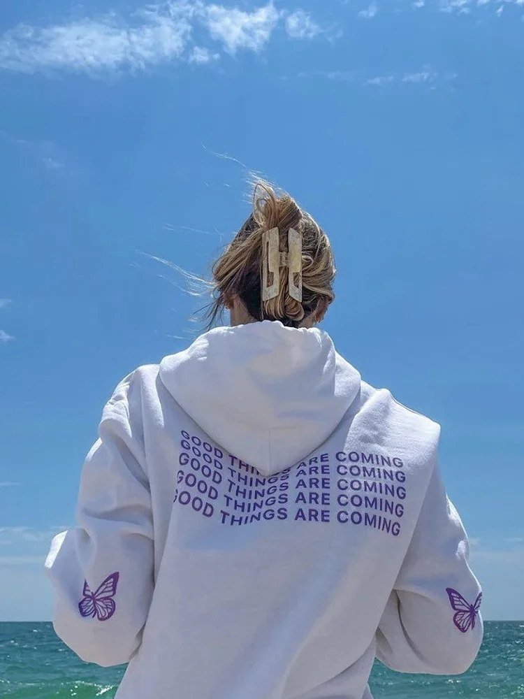 

Пуловер женский хлопковый с принтом бабочек, Свитшот в стиле оверсайз, худи в стиле хип-хоп, утепленная одежда с карманами