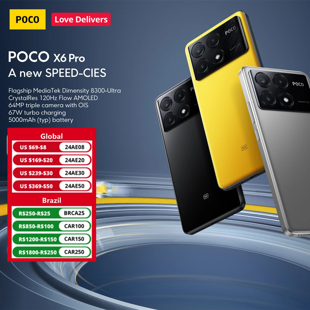 Poco X6 Pro 5G teléfono inteligente, versión Global, Dimensity 8300-Ultra  6,67 , flujo de 1,5 K, Pantalla AMOLED DotDisplay de 64MP, 67W, NFC -  AliExpress