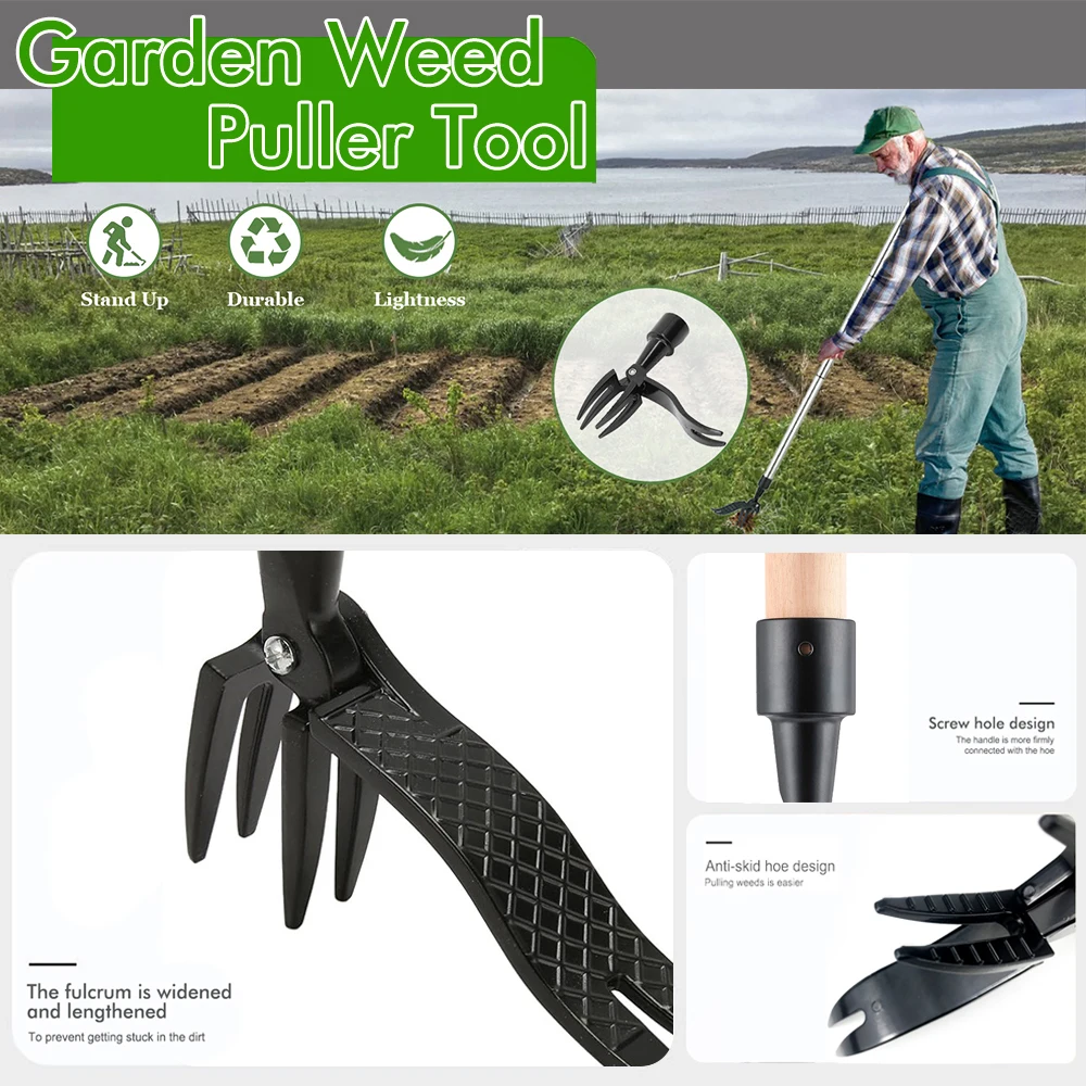 Standing Weed Puller Manual Vertical Weighing Weighing Grass Shovel Garden Stainless Steel Weeder Claw Hook Tools 4