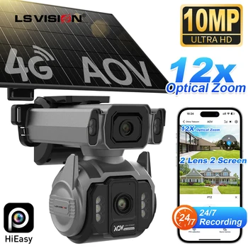 LS VISION 10MP Dual Screen 4G AOV Solar Camera 12X Optical Zoom Outdoor 24/7 Video Recording Auto Zoom Tracking Security Cameras 1