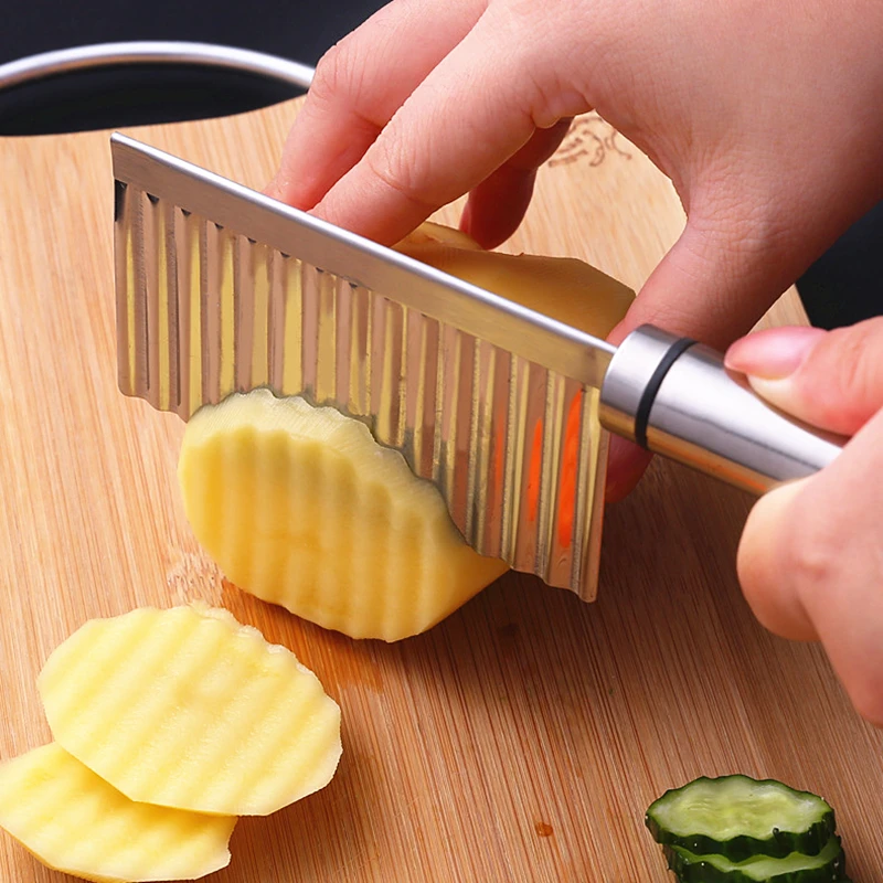 Handheld Silver Stainless Steel Potato Shredders knife French Fries Wave Cutters Cucumber Carrot Slicer Kitchen Vegetable Tools