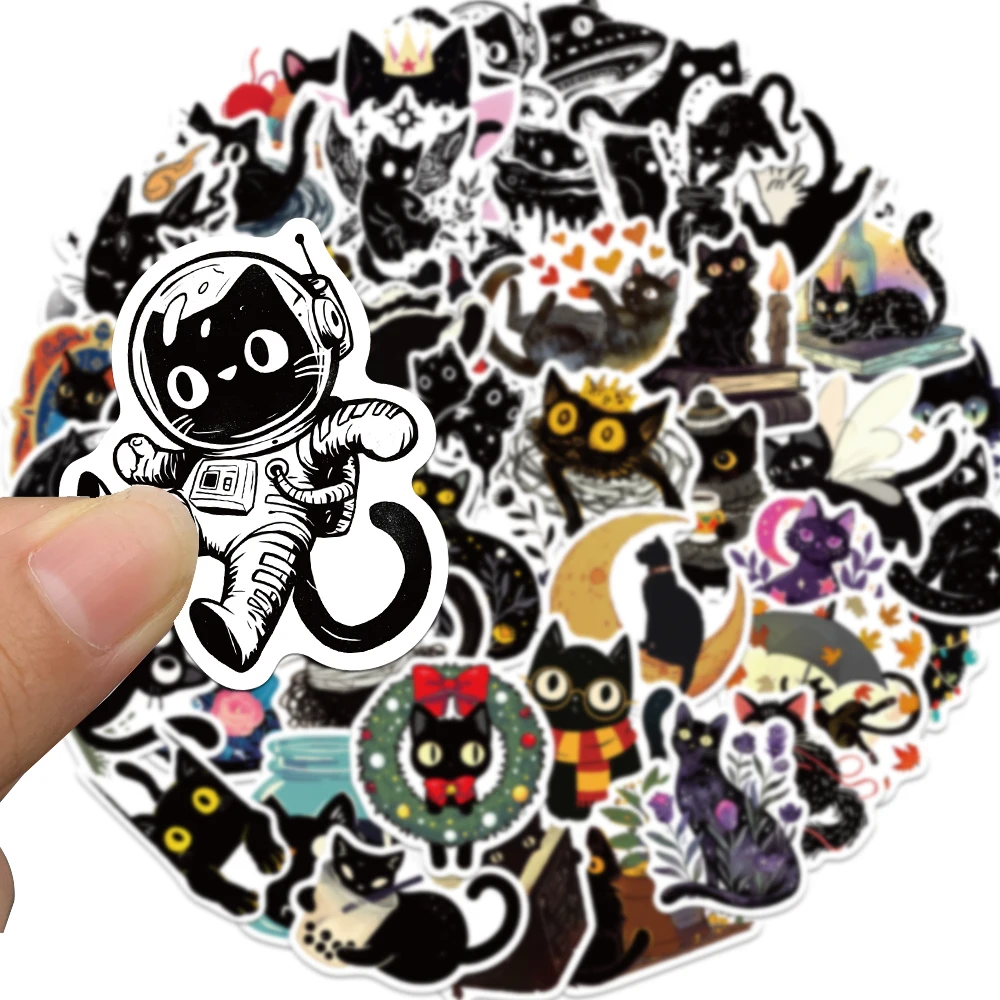 

50Pcs Cute Black Cat Stickers Cartoon Kawaii Decals for Kids Laptop Water Bottle Skateboard Scrapbook Phone Decoration Sticker