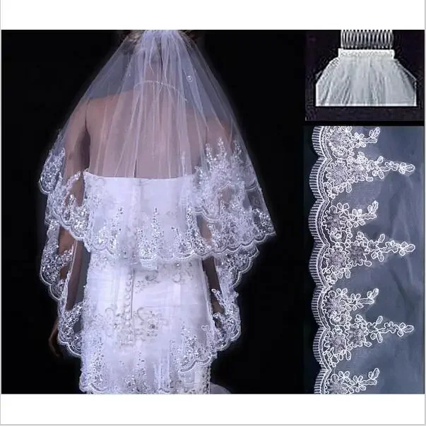 

White Ivory Bridal Veils 2024 Wedding Veils Bridal Veil 2 Layer Handmade 1.5M Edge Lace Bridal Accessories Veil with Comb