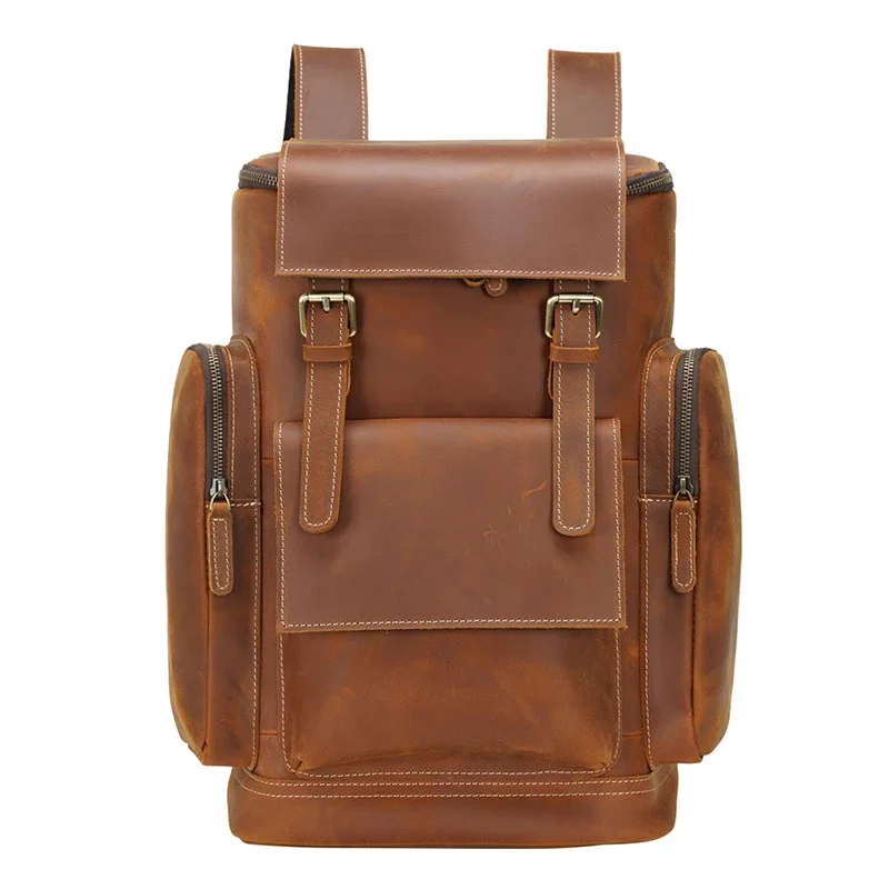

New Men Large Genuine Cow Leather Antitheft Travel Backpack Laptop Bags Boy Bagpack Big Capacity Male Business Trip Camera Bag