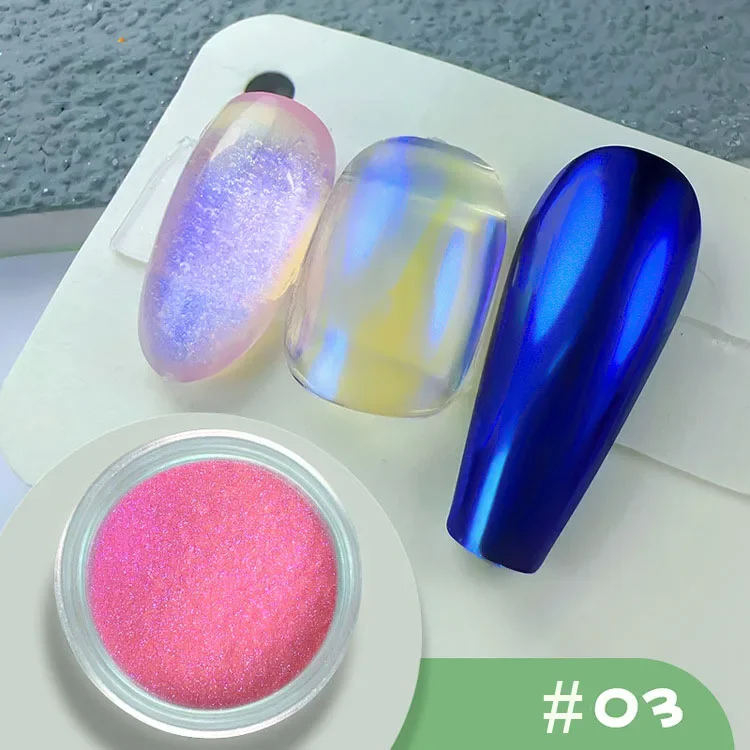 1 Jar Iridescent Pearl Effect Nail Art Powder - Mirror Chrome Aurora Mermaid Finish
