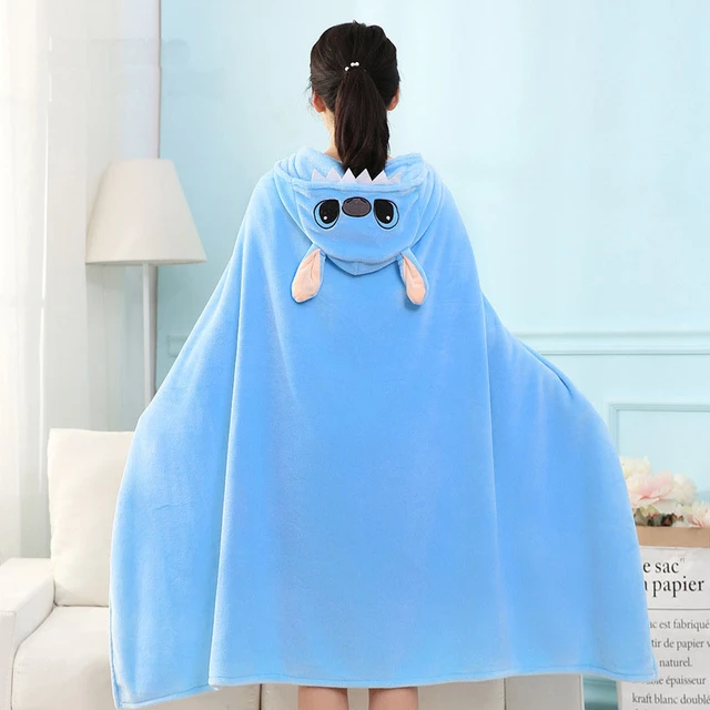 Disney Hooded Blanket - Coral Fleece Blanket Hooded Cute Cartoon Warm  Wearable - Aliexpress