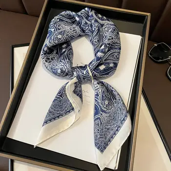 Luxury Satin Imitation Print Silk Scarf Square Women Neck Scarves Wrap Headkerchief Beach Hair Band Women's Bandana 1
