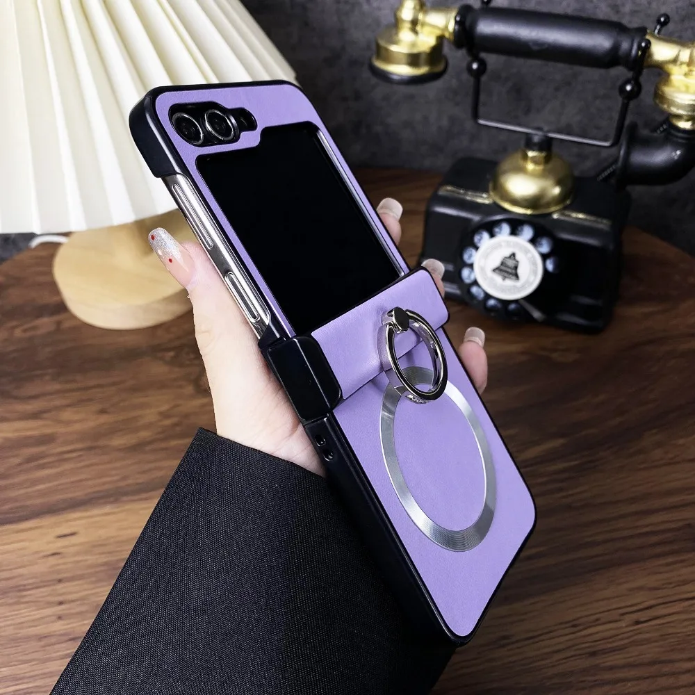 Luxurious Vintage PU Leather Texture Phone Case with Ring Holder & Magnetic Closure