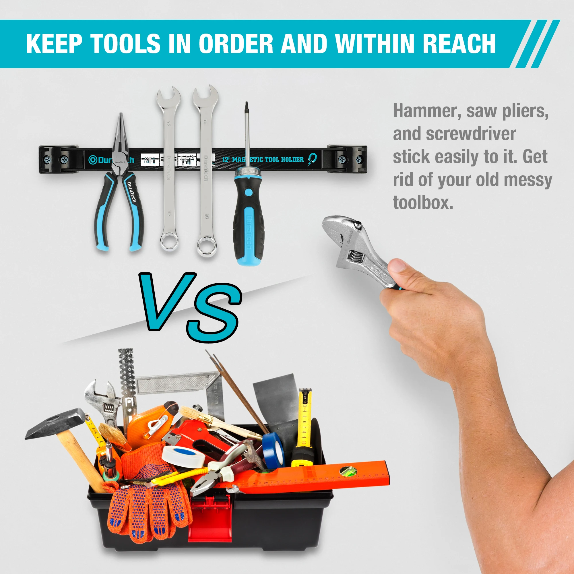 DuraTech 4PCS 12" Magnetic Tool Holder Strip Heavy Duty Magnetic Tool Bar with Mounting Screws for Garage Workshop Kitchen