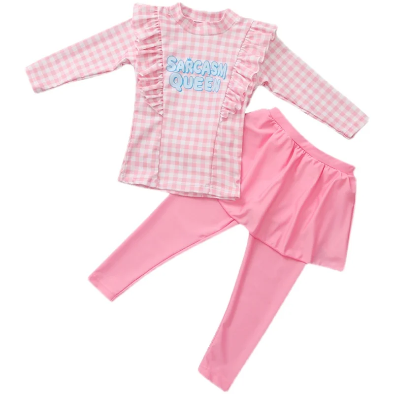 Girls Swimsuit Girl Two Pieces Suit 3-11 Year Children Long Sleeve Skirt Swimsuit Kid Cute Flower Print Swimwear Baby Bathing Suit