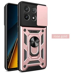 Slide Camera Protect Stand Cover  with Enhanced Durability and Multi-Functional Design for POCO X6 Pro (Rose Gold)