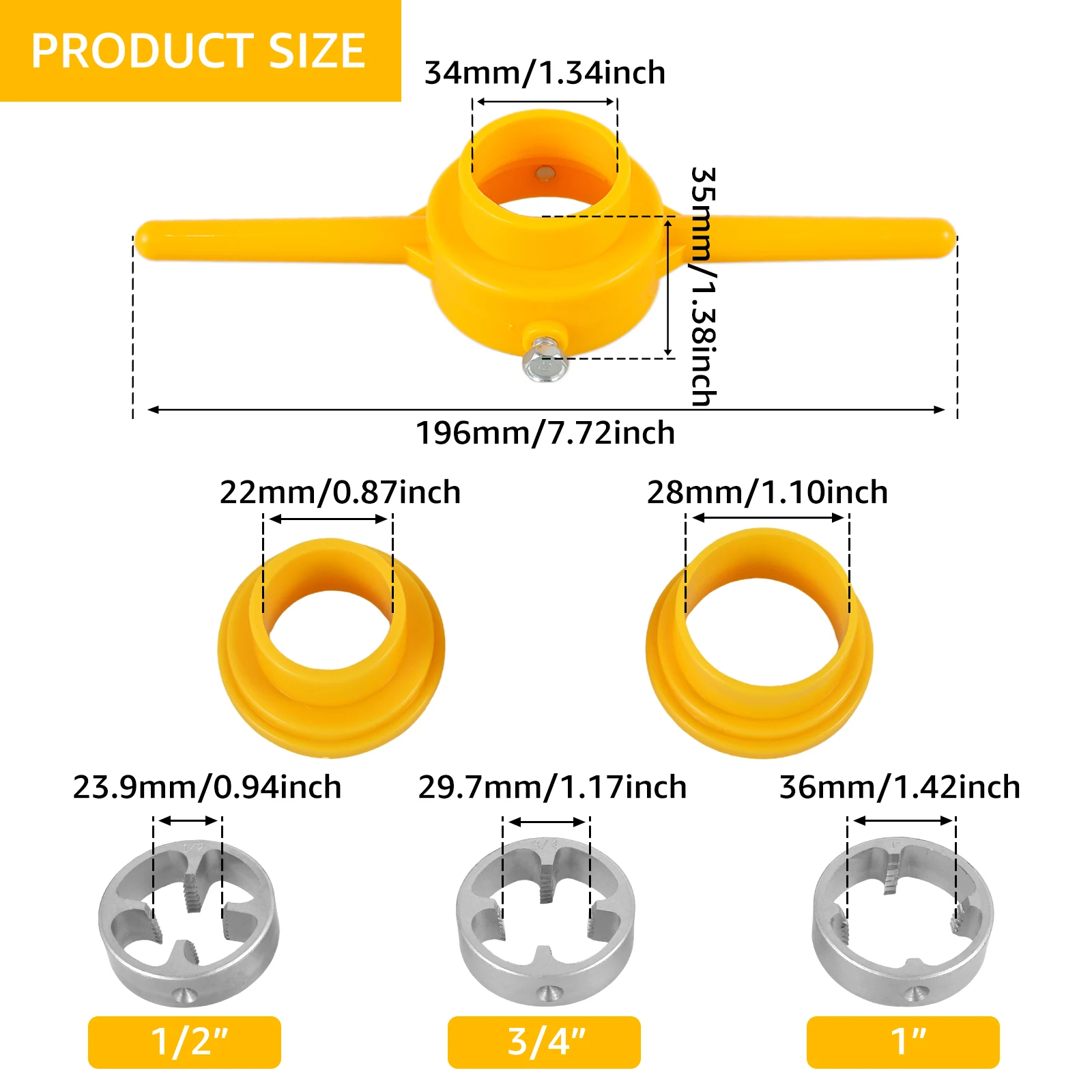 Akozon NPT Pipe Thread Die Set - 1/2", 3/4", 1" Sizes, Manual Hand Tool For Creating PVC Threads