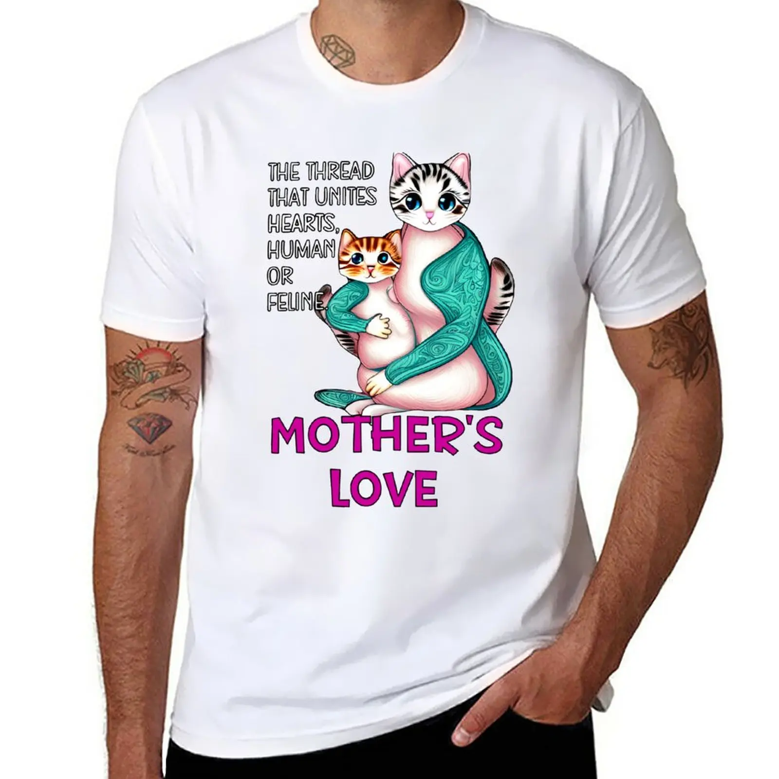 

New Mother's love: the thread that binds hearts, human or feline. T-Shirt anime clothes new edition t shirt men clothing