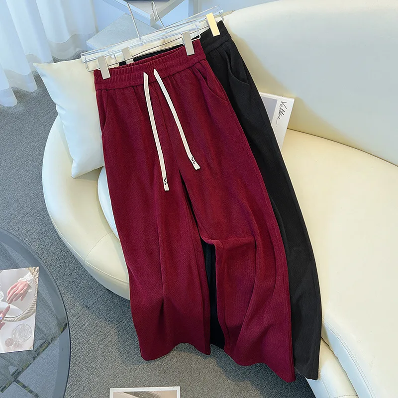 

155Kg Plus Size Women's Hip 150 Autumn Winter Loose Fleece Straight Leg Pants Elastic Waist Guard Pants 5XL 6XL 7XL 8XL 9XL