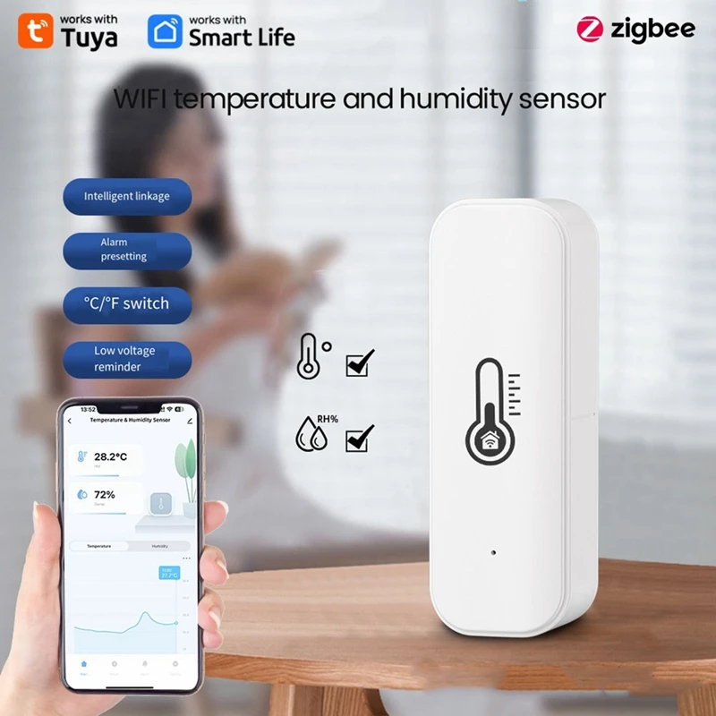 

Датчик температуры и влажности Tuya Zigbee, сенсор для умного дома, работает с Alexa Google Assistant Smart Life