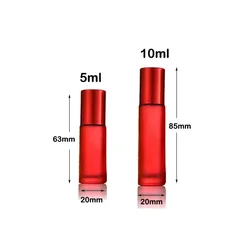 Set of 5 Frosted Glass Aromatherapy Roller Bottles with Opener and Funnels (5ml & 10ml) - 10MLX5PCS (Red)