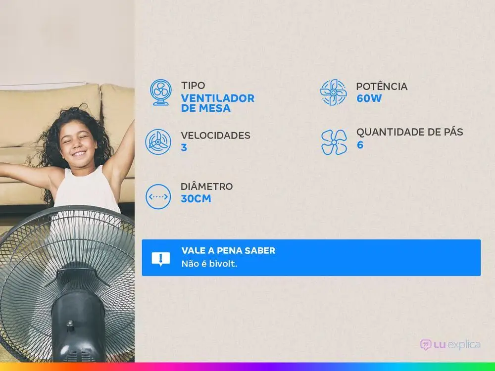 Ventilador de Mesa Britânia BVT301 30cm 6 Pás 3 Velocidades Preto 2