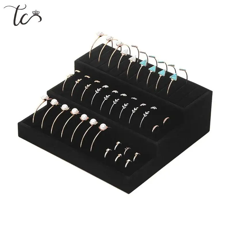 Bracelet Display Rack Three-Layer Trapezoidal Jewelry Storage Rack Bracelet Ring Earrings Counter Display Tray
