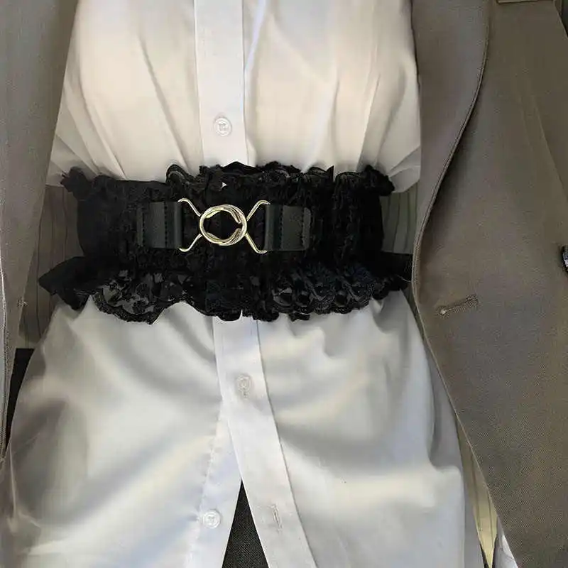 Waist belt for women, new retro style, versatile lace waist belt with high-end fashion, elastic and adjustable, unique design, w
