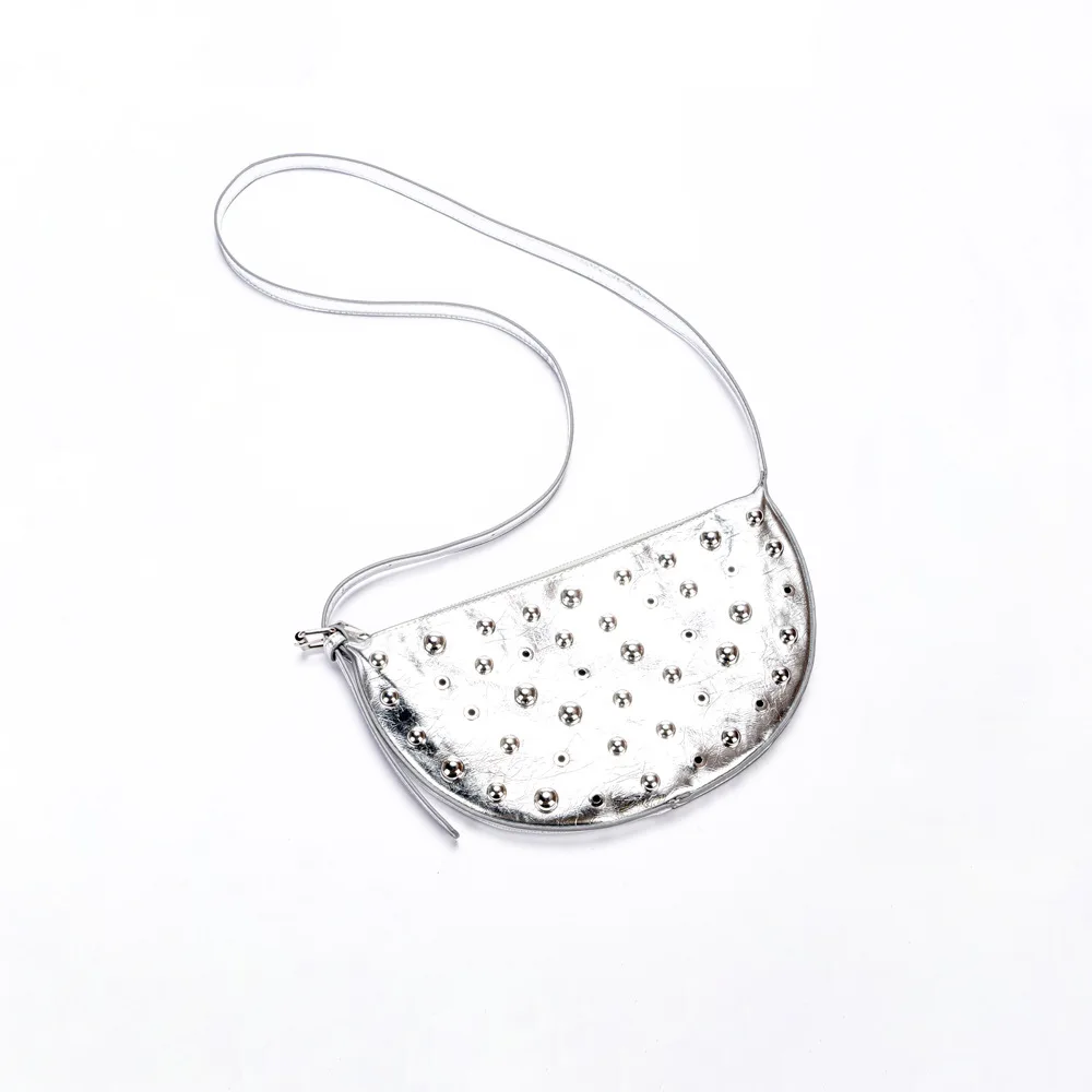 Designer Studded Shoulder  Rivet Crescent Bag 2025 New Women's Metal Underarm High-end Retro Rivet Polka Dot Shoulder Bag